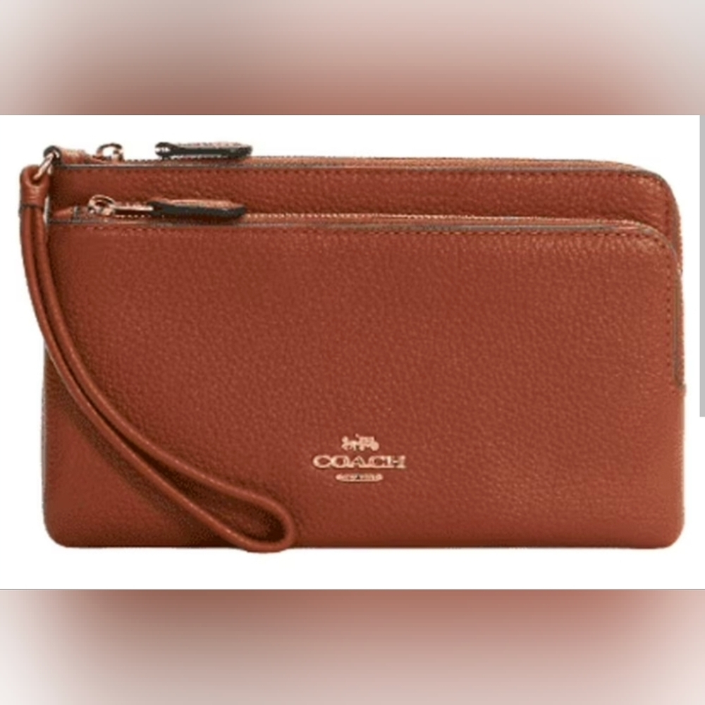 COACH Double Zip Wallet Redwood Pebble Leather NWT